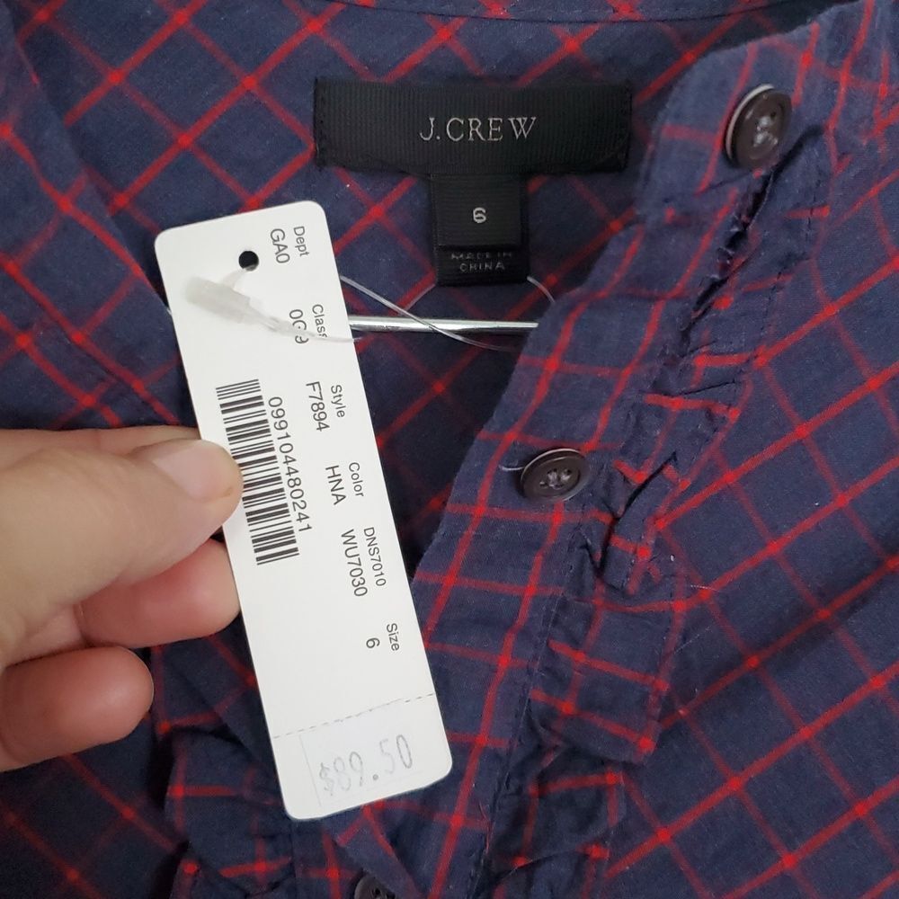 J. Crew Plaid Ruffle Detail Women's Top - Picture 4 of 9